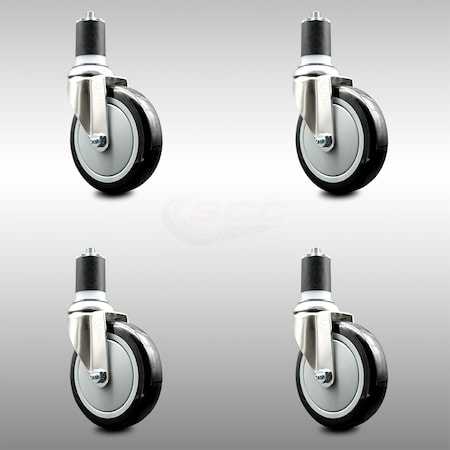 Service Caster 5 Inch 316SS Black Polyurethane Swivel 1-7/8 Inch Expanding Stem Caster Set SCC SCC-SS316EX20S514-PPUB-BLK-178-4